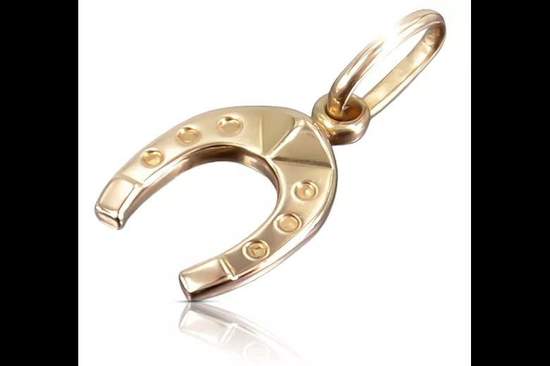 Vintage rose pink 14k 585 gold Vintage horseshoe pendant vpn006