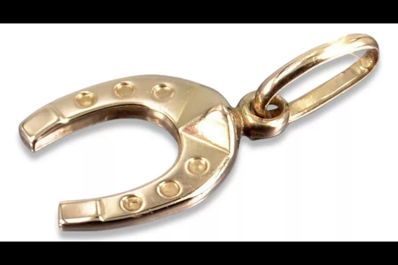 Vintage rose pink 14k 585 gold Vintage horseshoe pendant vpn006