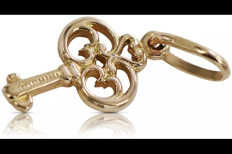 Vintage rose pink 14k 585 gold Vintage key pendant vpn019