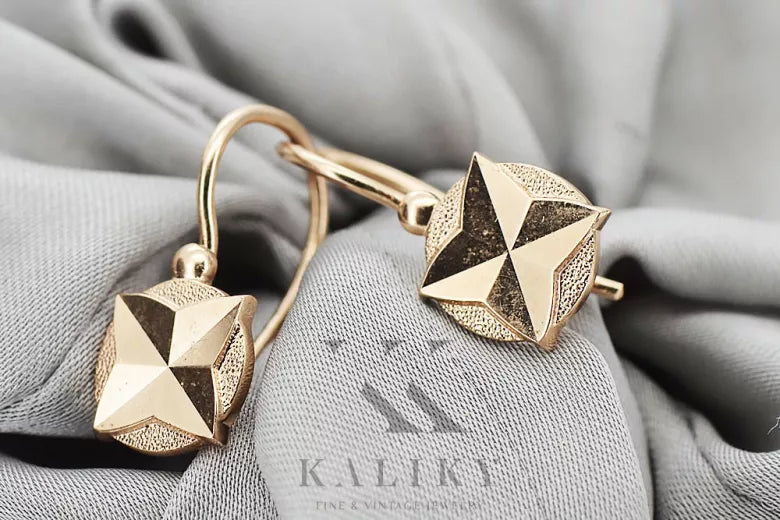 Vintage rose pink 14k 585 gold Vintage leaf earrings ven089