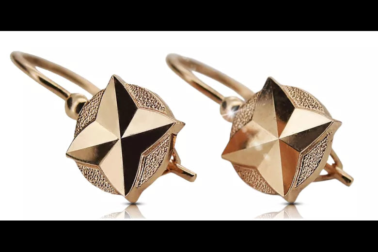 Vintage rose pink 14k 585 gold Vintage leaf earrings ven089