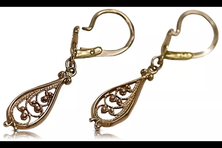 Vintage rose pink 14k 585 gold  Vintage leaf earrings ven110