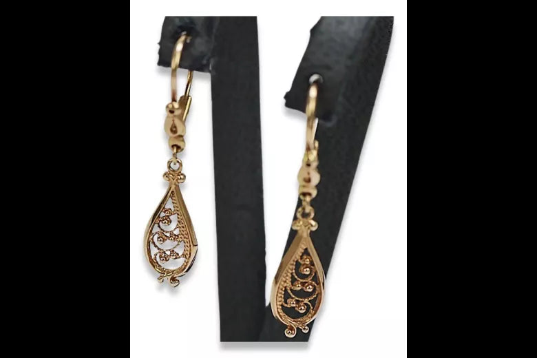 Vintage rose pink 14k 585 gold Vintage leaf earrings ven110