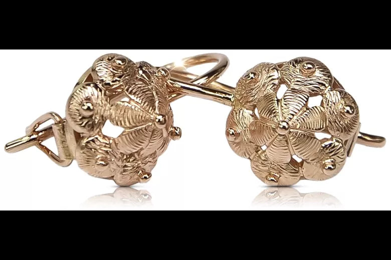 Vintage rose pink 14k 585 gold  Vintage leaf earrings ven207