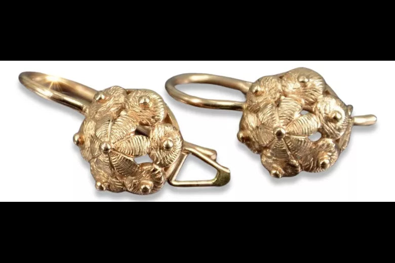 Vintage rose pink 14k 585 gold Vintage leaf earrings ven207