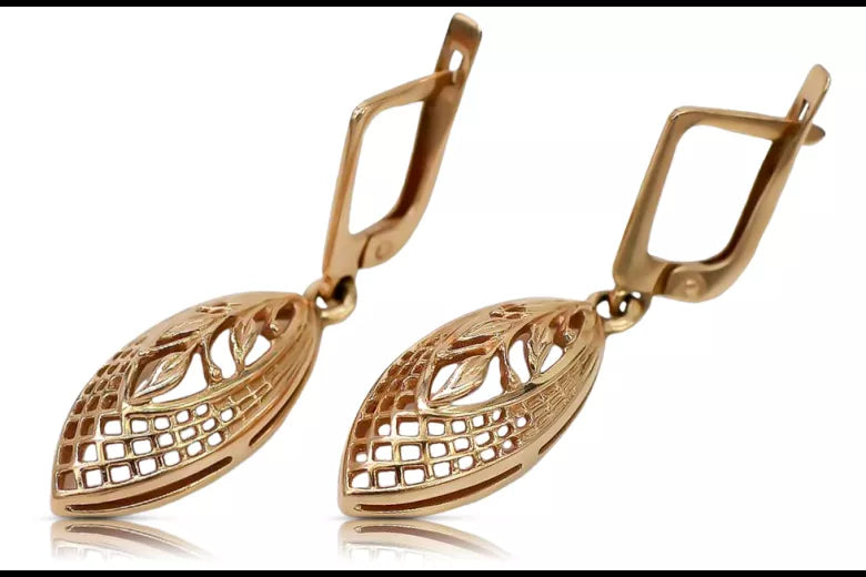 Vintage rose pink 14k 585 gold Vintage leaf earrings ven247