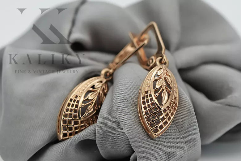 Vintage rose pink 14k 585 gold Vintage leaf earrings ven247