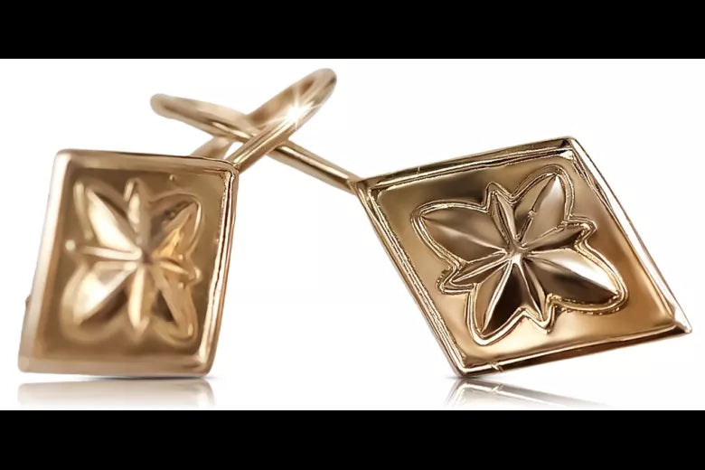 Vintage rose pink 14k 585 gold Vintage square earrings ven106
