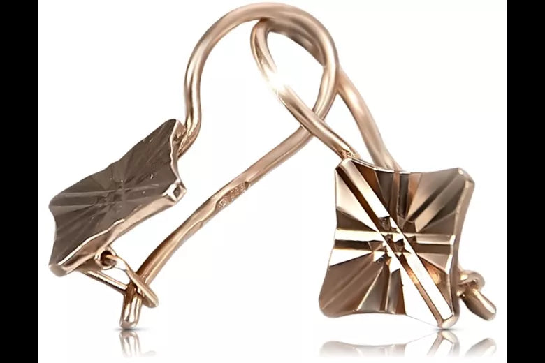 Vintage rose pink 14k 585 gold Vintage square earrings ven156