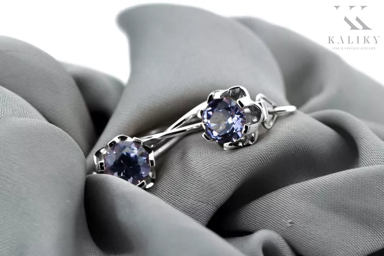 Vintage silver 925 Alexandrite earrings vec019s Vintage Russian Soviet style vec019s-ax