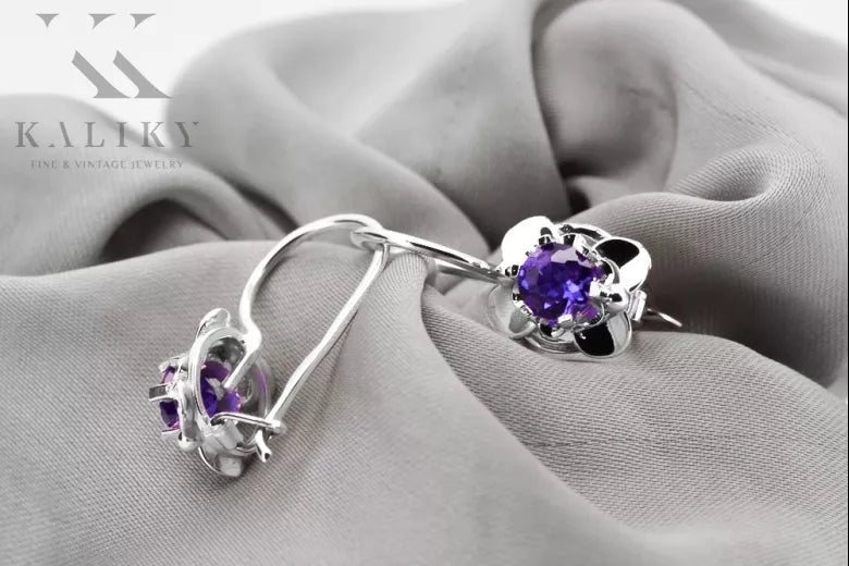 Vintage silver 925 Alexandrite earrings vec116s Vintage Russian Soviet style vec116s-ax