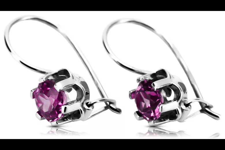 Vintage silver 925 amethyst earrings vec019s Russian Soviet style vec019s-am