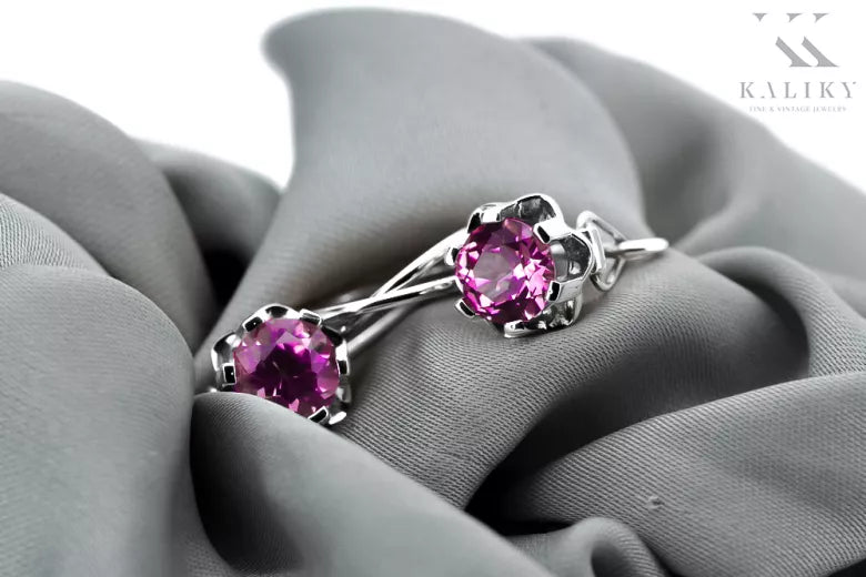 Vintage silver 925 amethyst earrings vec019s Russian Soviet style vec019s-am