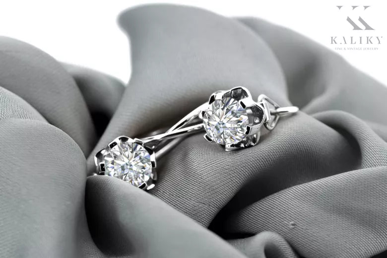 Vintage silver 925 cubic zircon earrings vec019s Russian Soviet style vec019s-zi