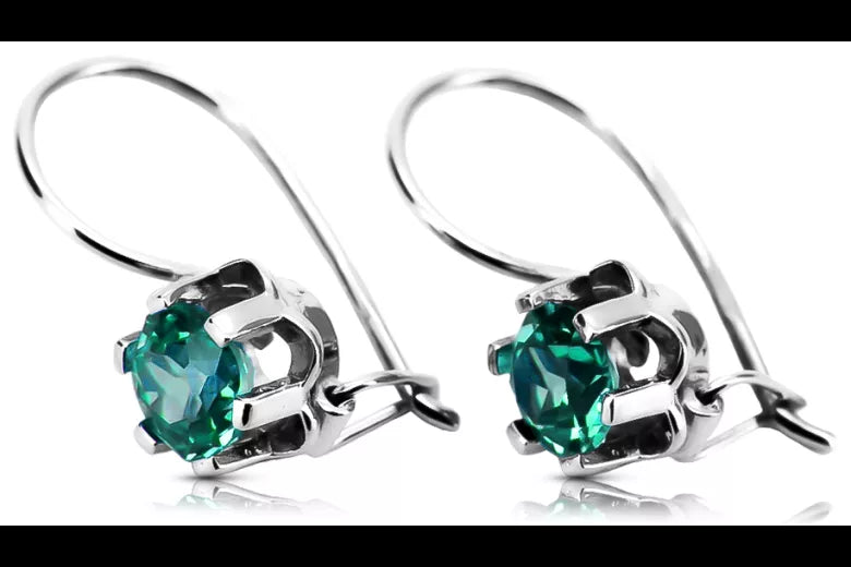 Vintage silver 925 Emerald earrings vec019s Russian Soviet style vec019s-em