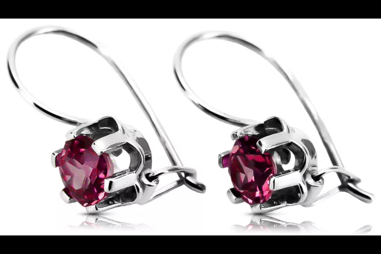 Vintage silver 925 Ruby earrings vec019s Russian Soviet style vec019s-rb