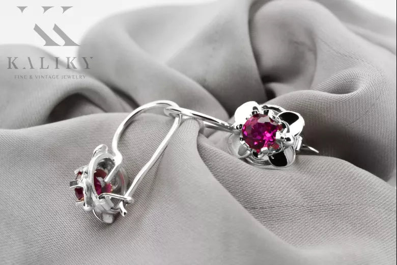 Vintage silver 925 Ruby earrings vec116s Russian Soviet style vec116s-rb