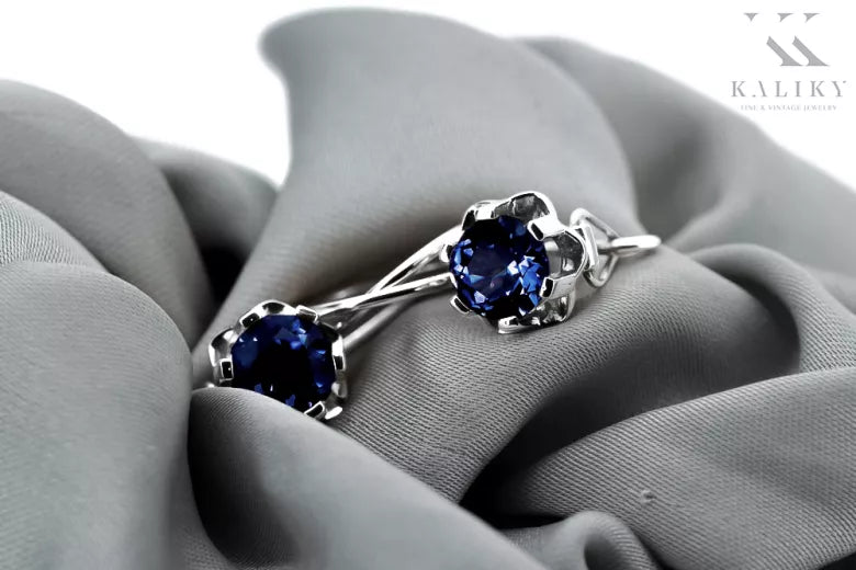 Vintage silver 925 Sapphire earrings vec019s Russian Soviet style vec019s-sp