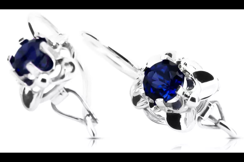 Vintage silver 925 Sapphire earrings vec116s Russian Soviet style vec116s-sp