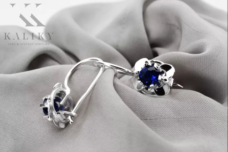 Vintage silver 925 Sapphire earrings vec116s Russian Soviet style vec116s-sp