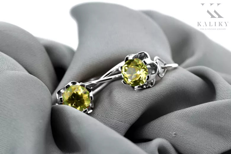 Vintage silver 925 yellow peridot earrings vec019s Russian Soviet style vec019s-yp