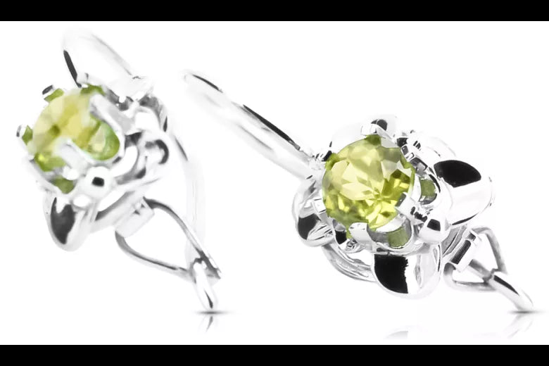 Vintage silver 925 yellow peridot earrings vec116s Russian Soviet style vec116s-yp