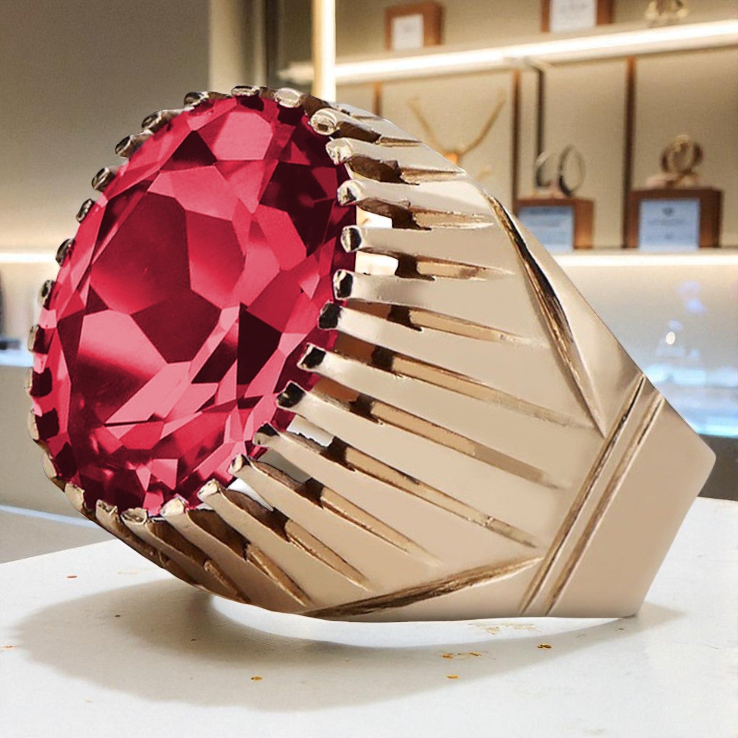 Rose pink 14k gold 585 Ruby ring vrc048 Vintage Russian Soviet style