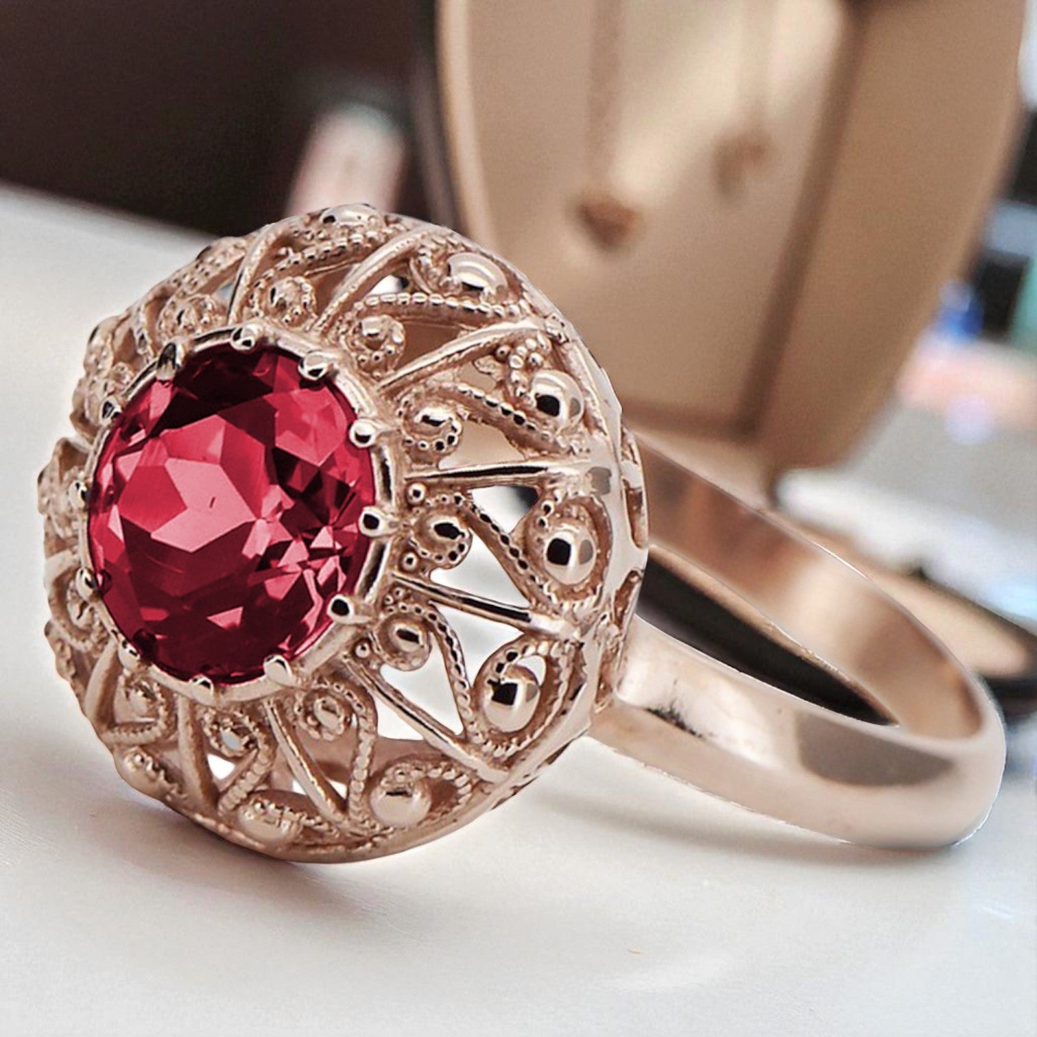 Original Vintage 14K Rose Gold Ruby Ring Vintage style vrc059r