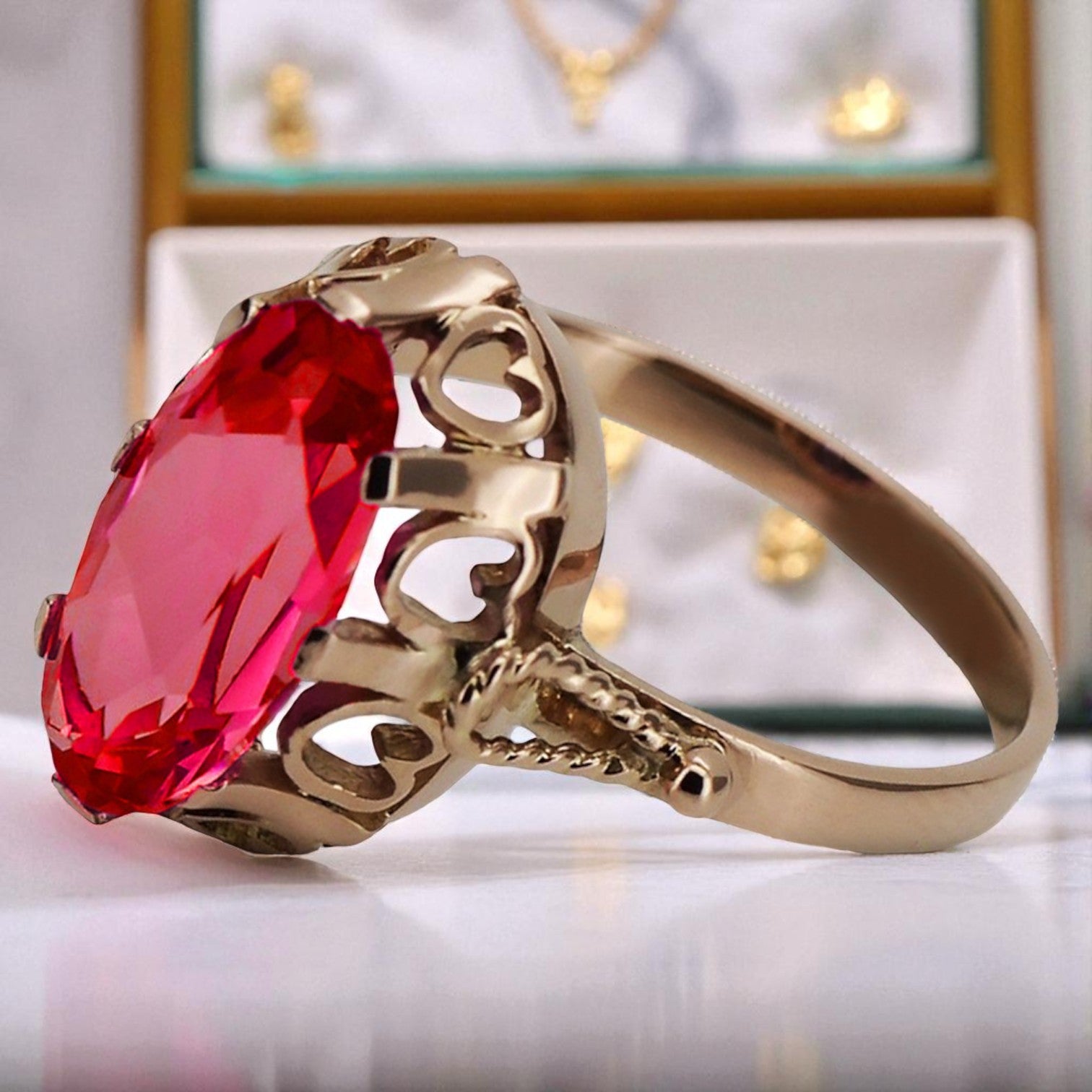 Vintage rose pink 14k gold 585 Ruby ring vrc134 Vintage