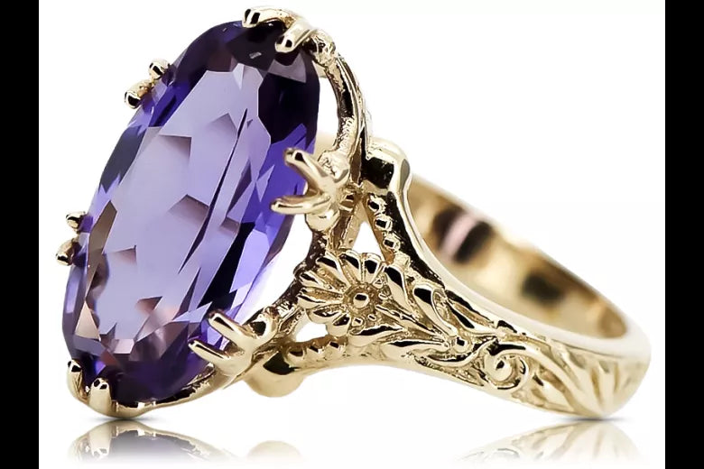 Yellow 18K gold Alexandrite Ring vrc084z Russian Soviet Vintage Art Deco style vrc084z-ax