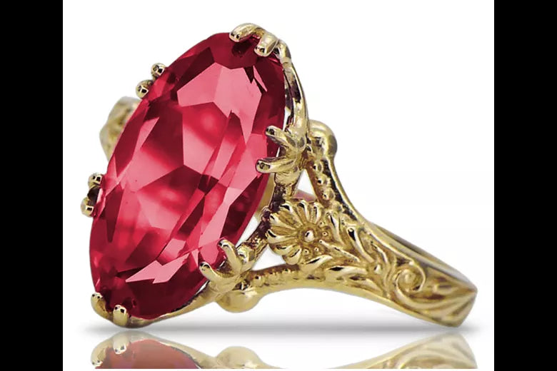 Yellow 18K gold Ruby Ring vrc084z Russian Soviet Vintage Art Deco style vrc084z-rb