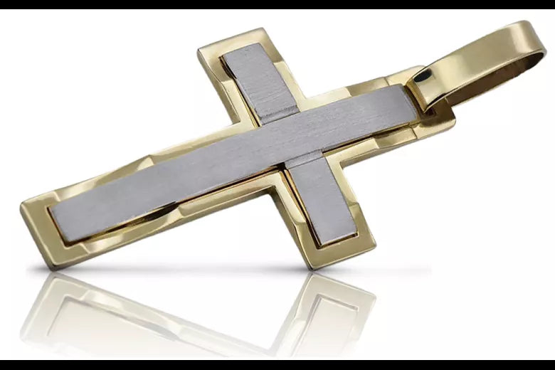 Yellow white 14k solid gold Catholic cross ctc031yw